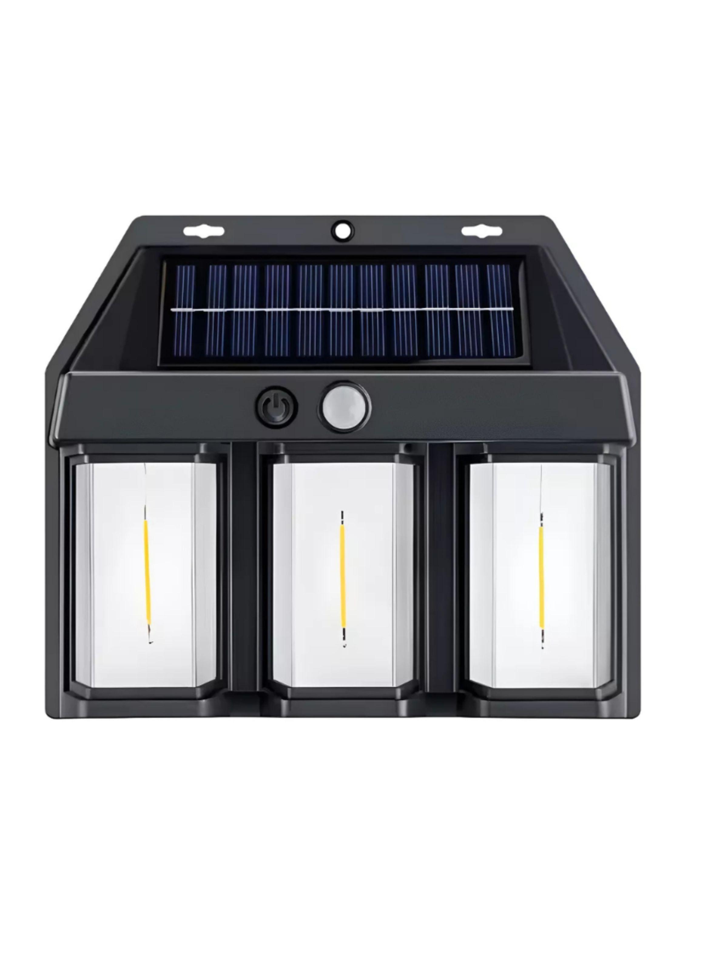Lampara Aplique Solar Led Farol Pared para Exterior negro 3 focos-0