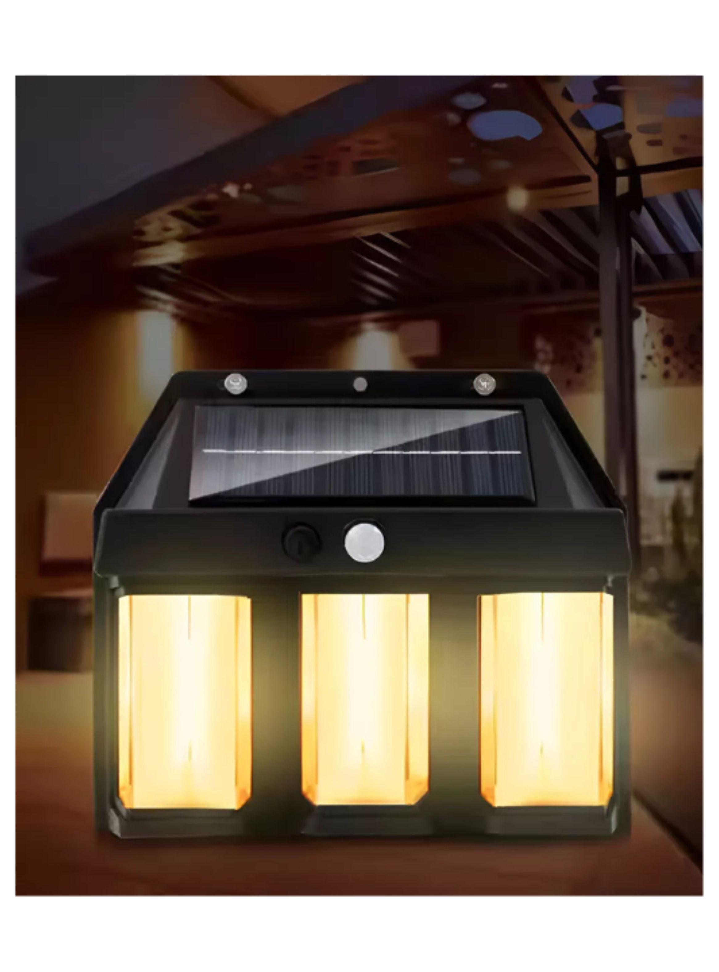 Lampara Aplique Solar Led Farol Pared para Exterior negro 3 focos-1