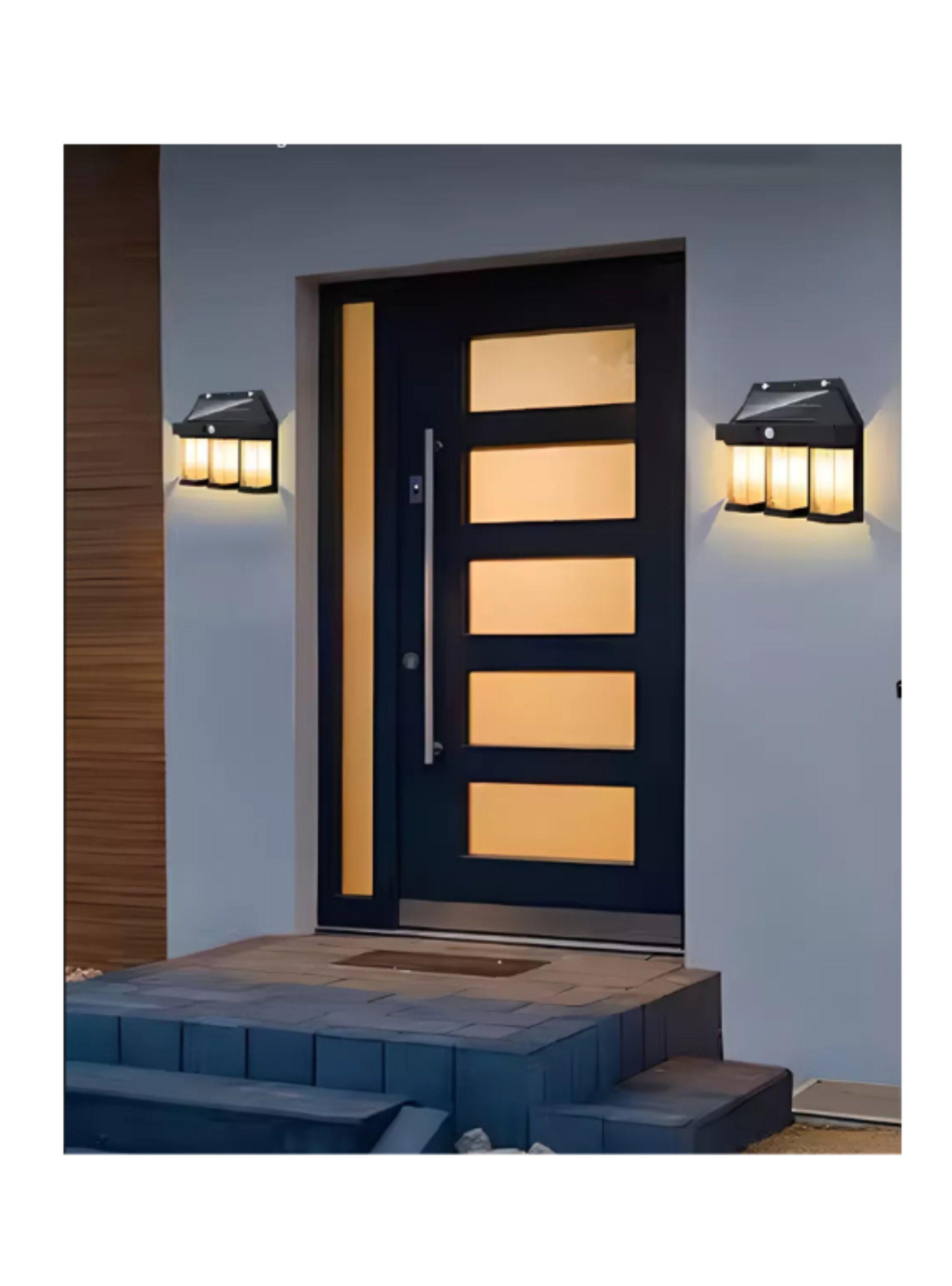 Lampara Aplique Solar Led Farol Pared para Exterior negro 3 focos-2