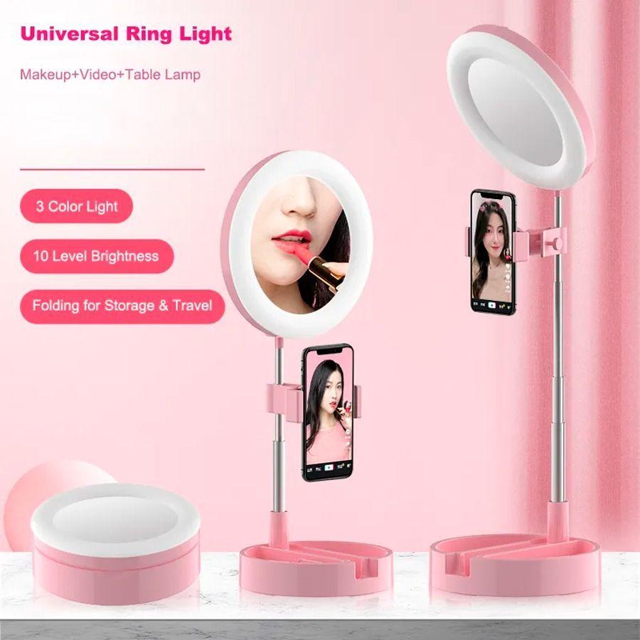 Aro De Luz LED Plegable Con Espejo Y Soporte Para Celular-3