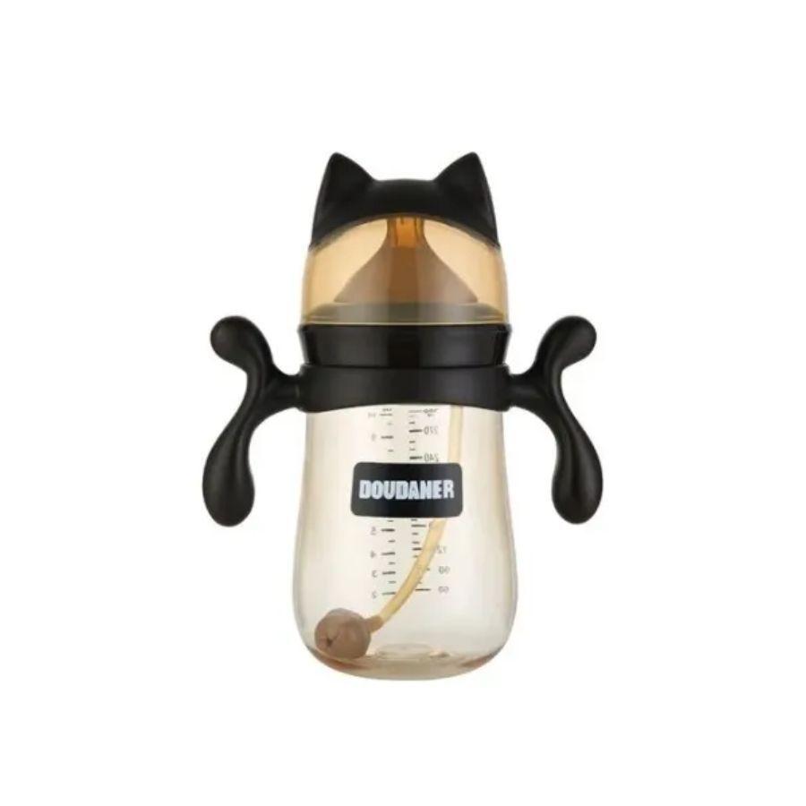 Biberón De Silicón De Gato Con Asa Para Bebé Boquilla Ancha-0