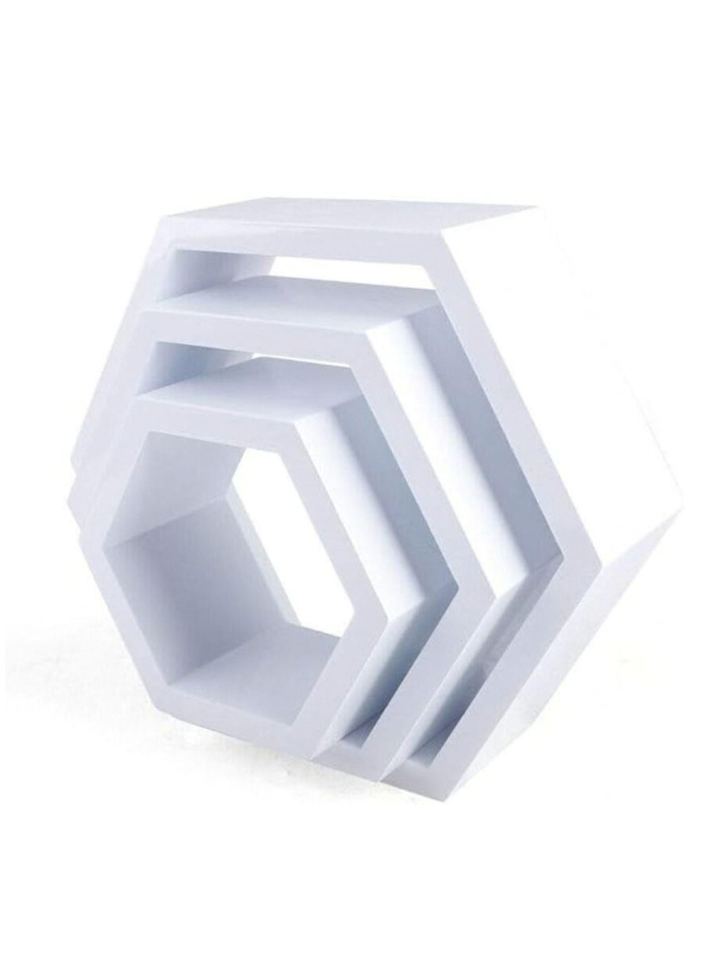 Set 3 Repisas Estante Flotantes Hexagonales de Madera Decorativo Moderno-1