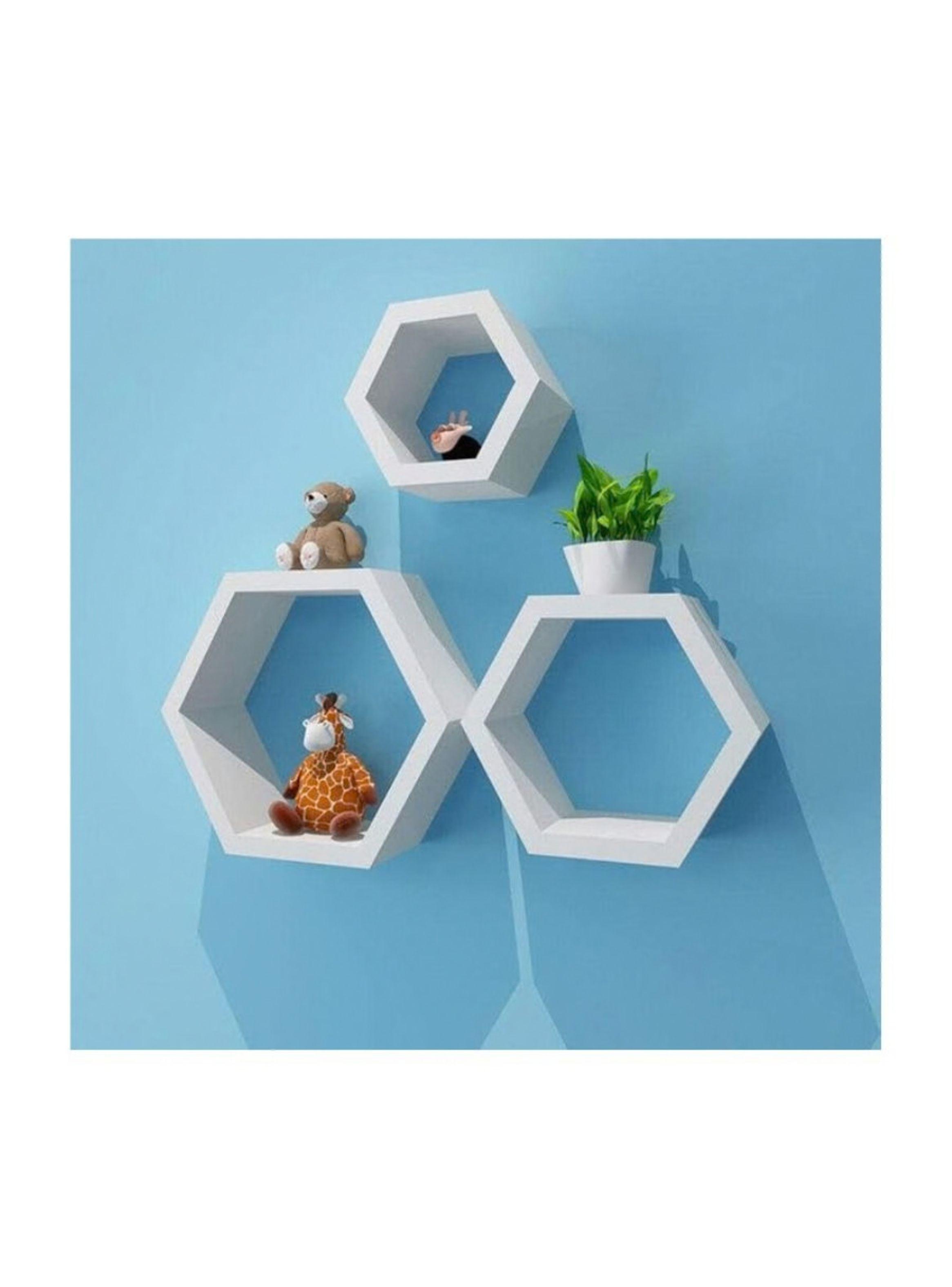 Set 3 Repisas Estante Flotantes Hexagonales de Madera Decorativo Moderno-3