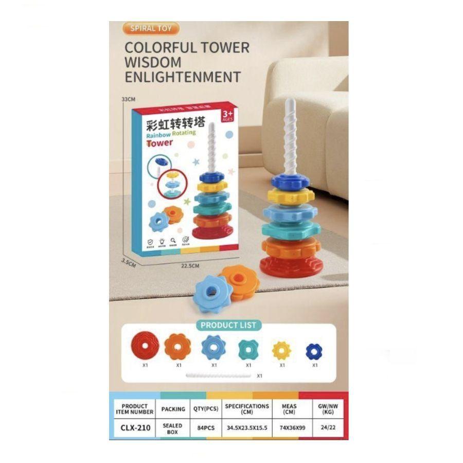 Juguete Torre Arcoíris Giratoria Y Apilable Para Bebés-3