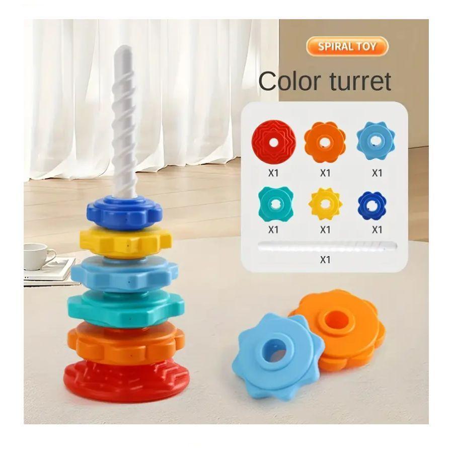 Juguete Torre Arcoíris Giratoria Y Apilable Para Bebés-6