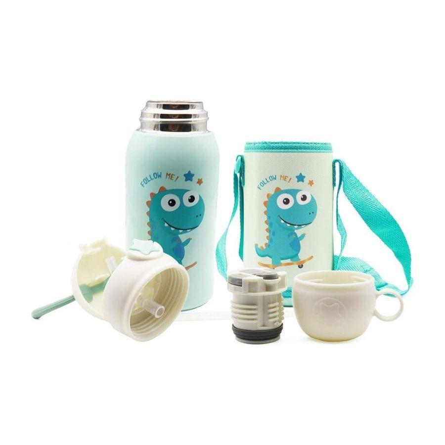Botella De Agua Térmica Portatil 500ml Dinosaurio Azul Infantil-2