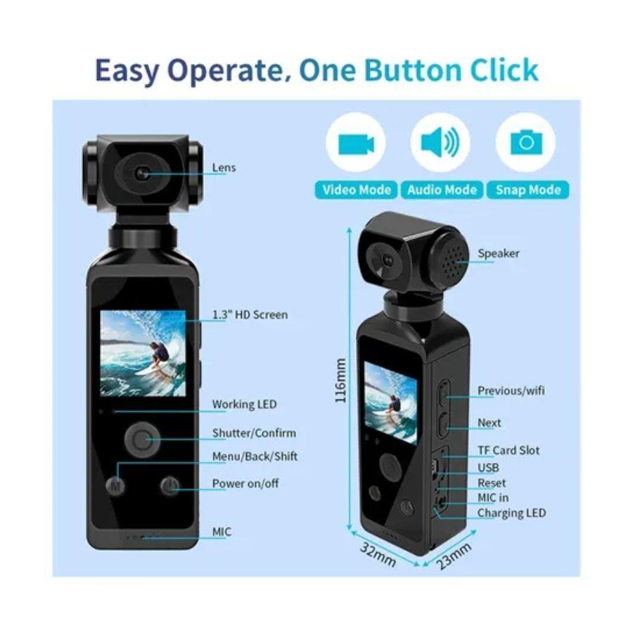 Cámara De Acción Bolsillo 4K HD Giratoria 270º-3