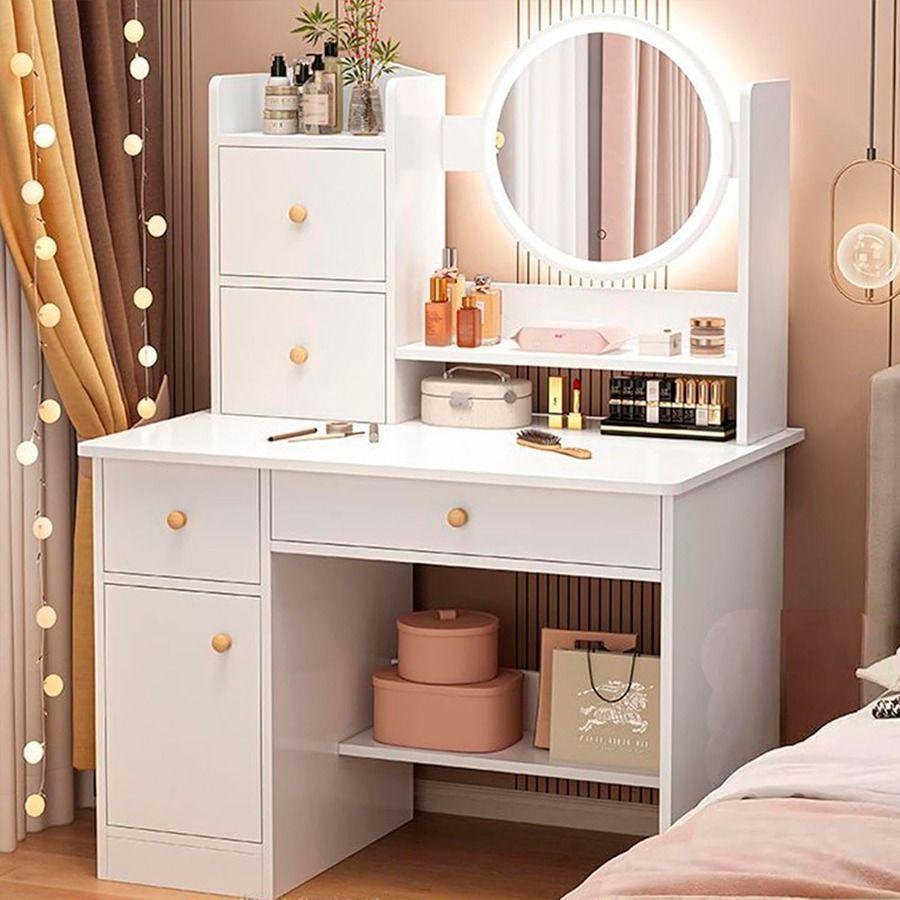 Tocador Madera Espejo Con Luz Y Cajones Homer 80x40x130cm-2