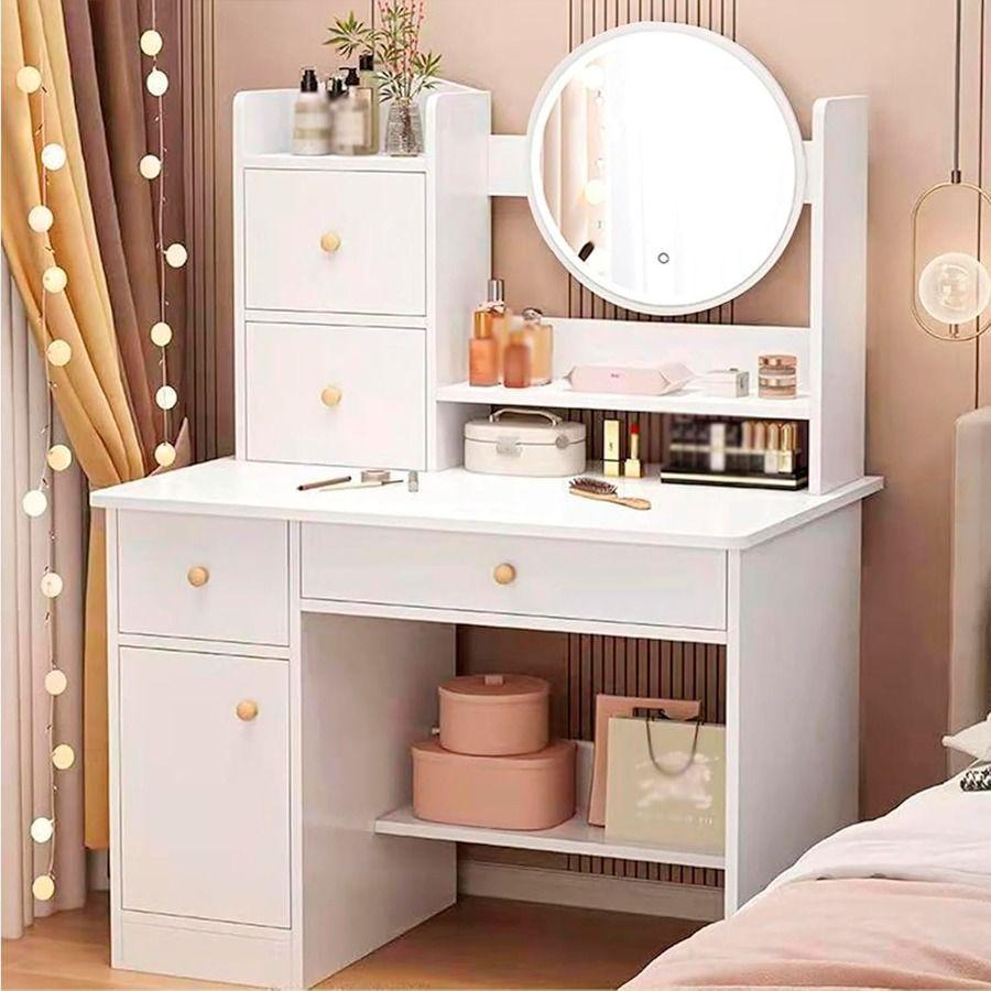 Tocador Madera Espejo Con Luz Y Cajones Homer 80x40x130cm-3