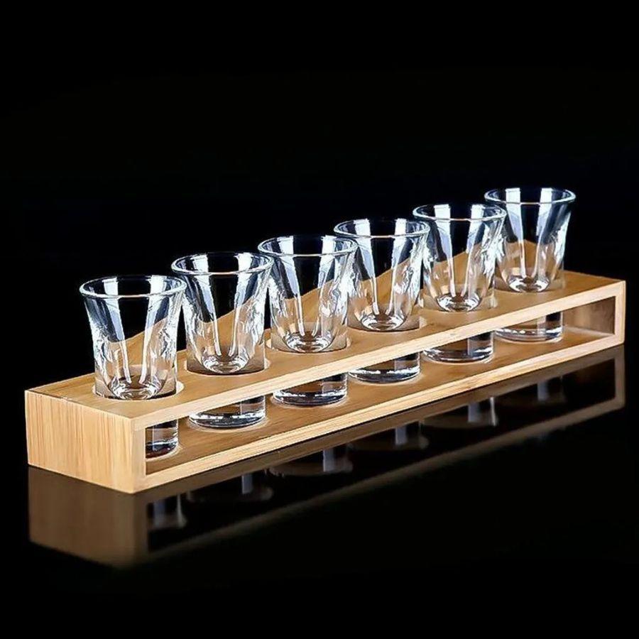 Estante de Bambú para Vasos Shot Bandeja para Servir 6 Espacios-4