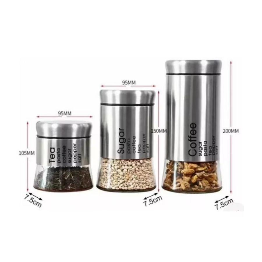 Set 3 Frascos Vidrio Especieros de Cocina -3