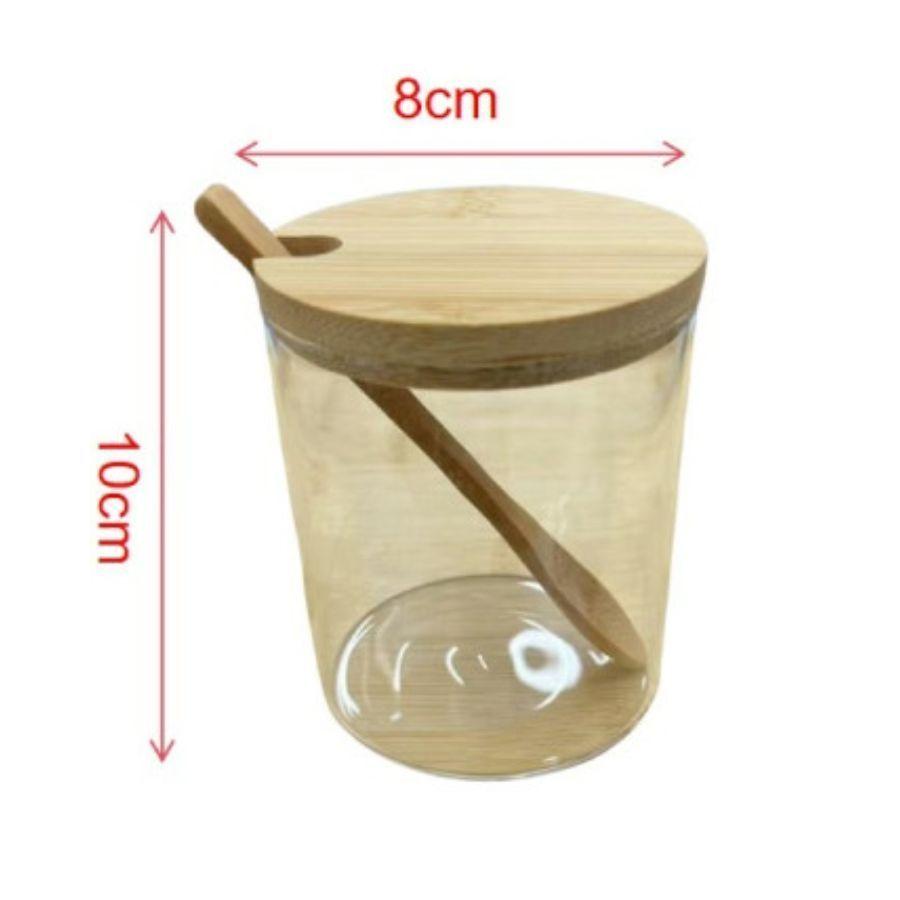 Set 3 Frascos Para Condimentos Vidrio Tapa Bambu Con Soporte-1