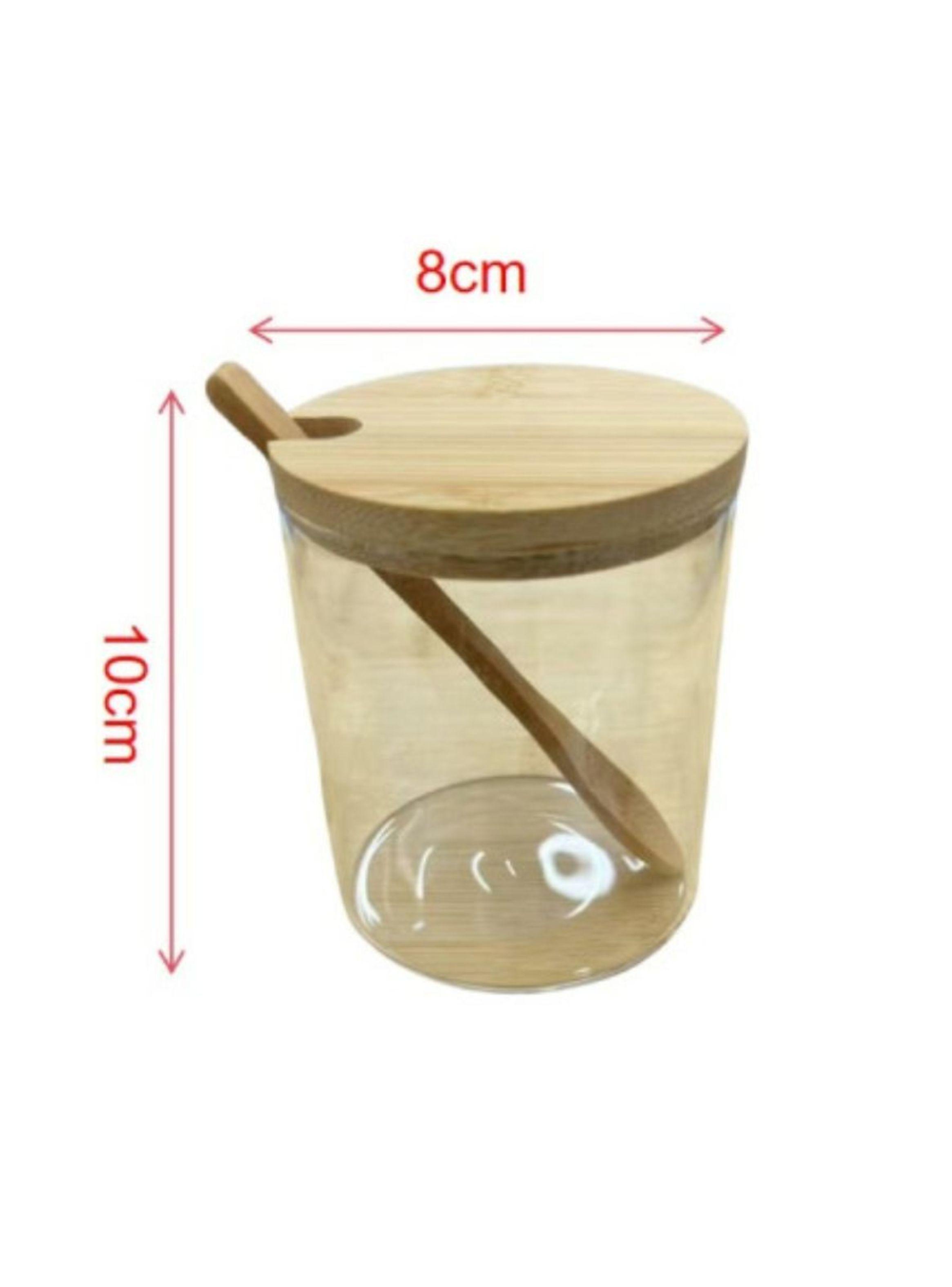 Set 3 Frascos Para Condimentos Vidrio Tapa Bambu Con Soporte-4