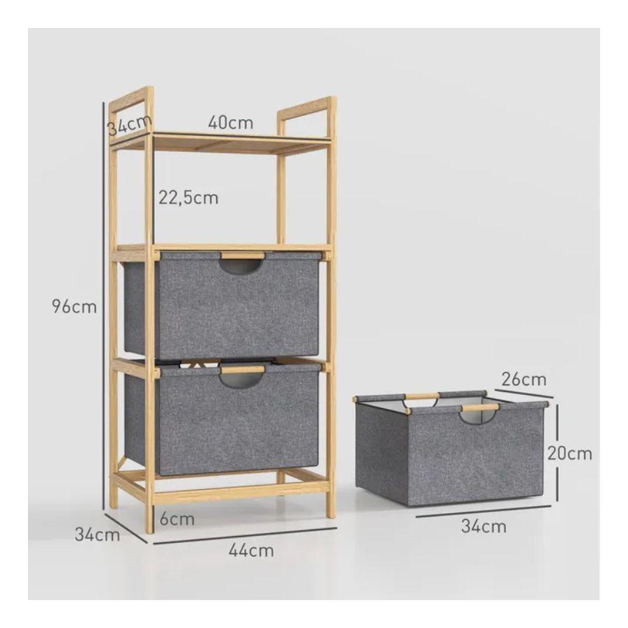 Estante Mueble Bambu Cajones Baño Organizador Gris-1