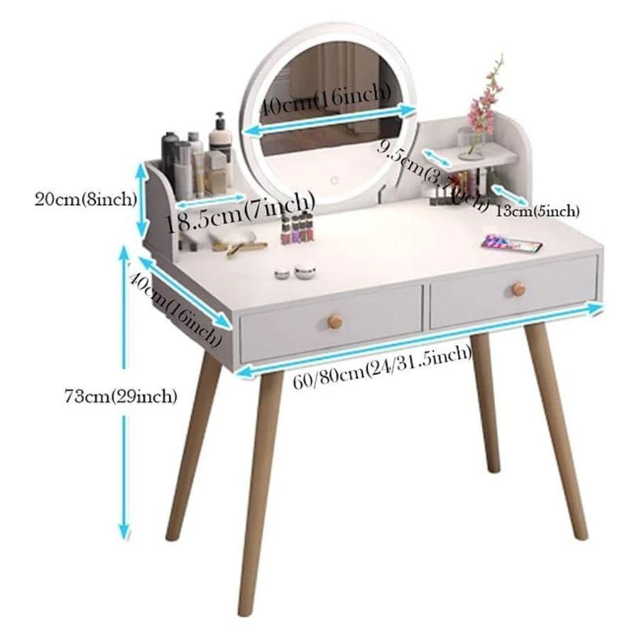 Mesa De Noche Maquillador Escritorio 2 Cajones Espejo Touch con luz-2