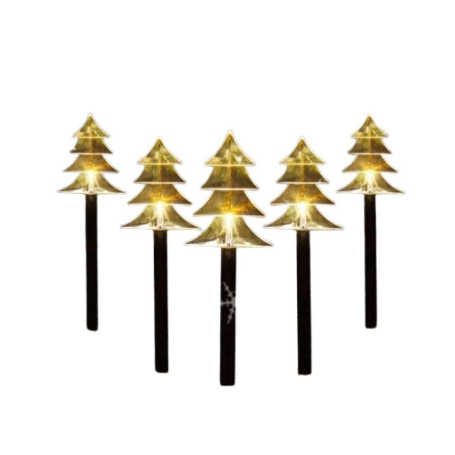 Pack 5 Estacas Arbolitos De Navidad Luces Solares-0