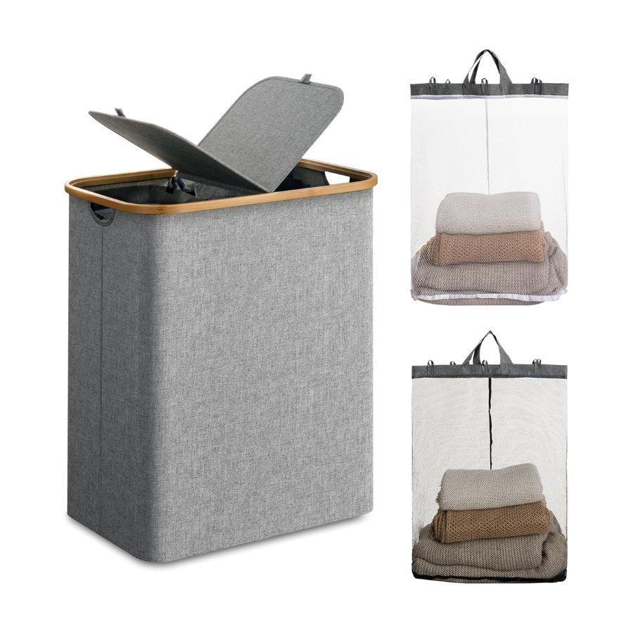 Cesto Para Ropa 2 Compartimentos  Gris -3
