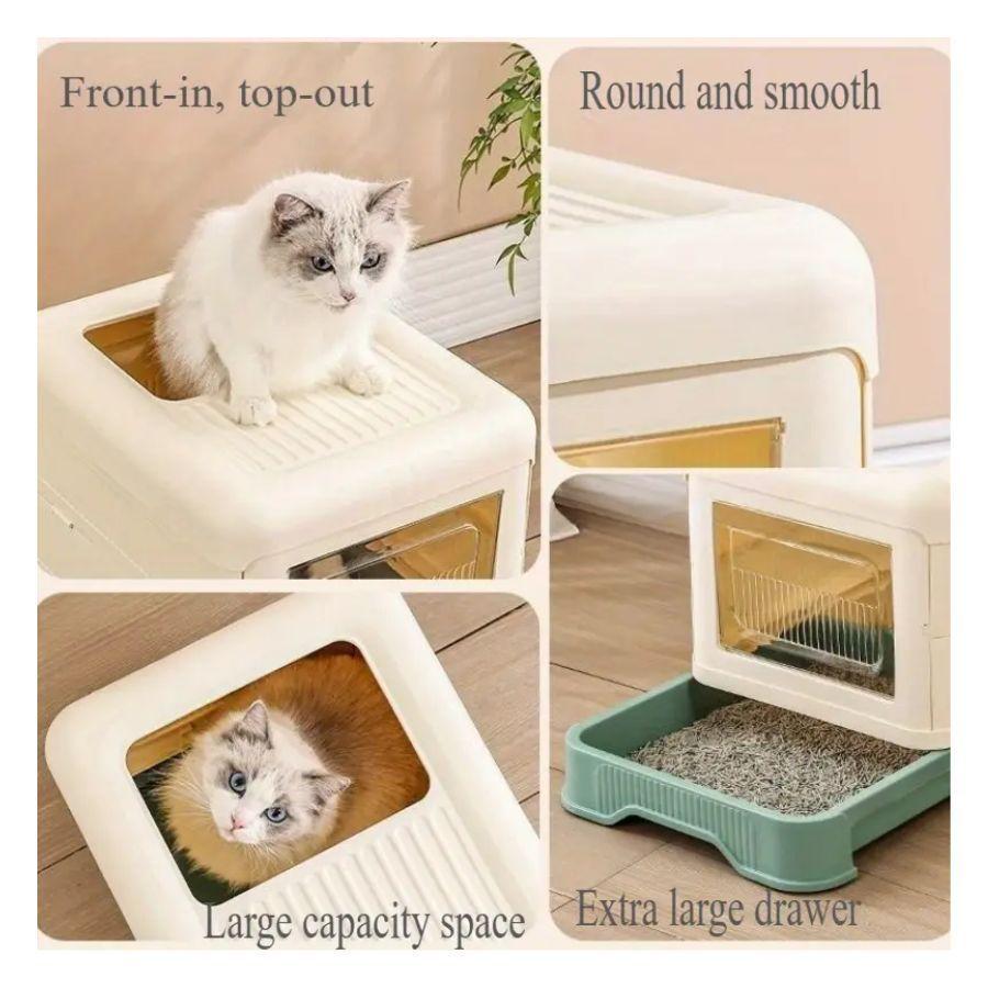 Arenero Para Gatos Plegable Con Entrada Superior Gris-2