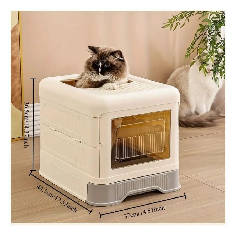 Arenero Para Gatos Plegable Con Entrada Superior Gris-3