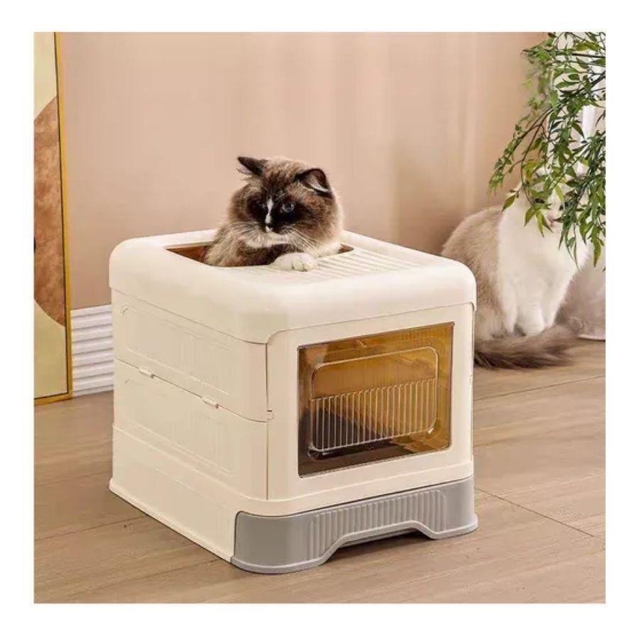 Arenero Para Gatos Plegable Con Entrada Superior Gris-4