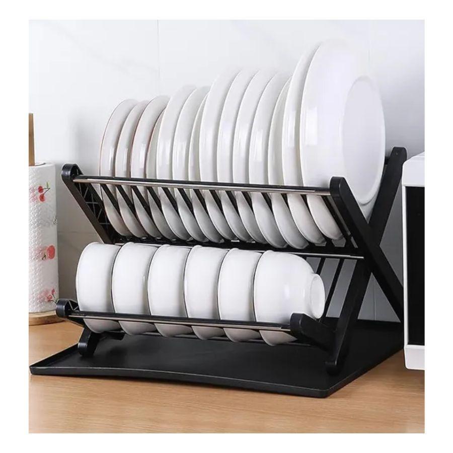 Platera Escurridor 2 Niveles Estante Para Platos Y Tazas Negro-2