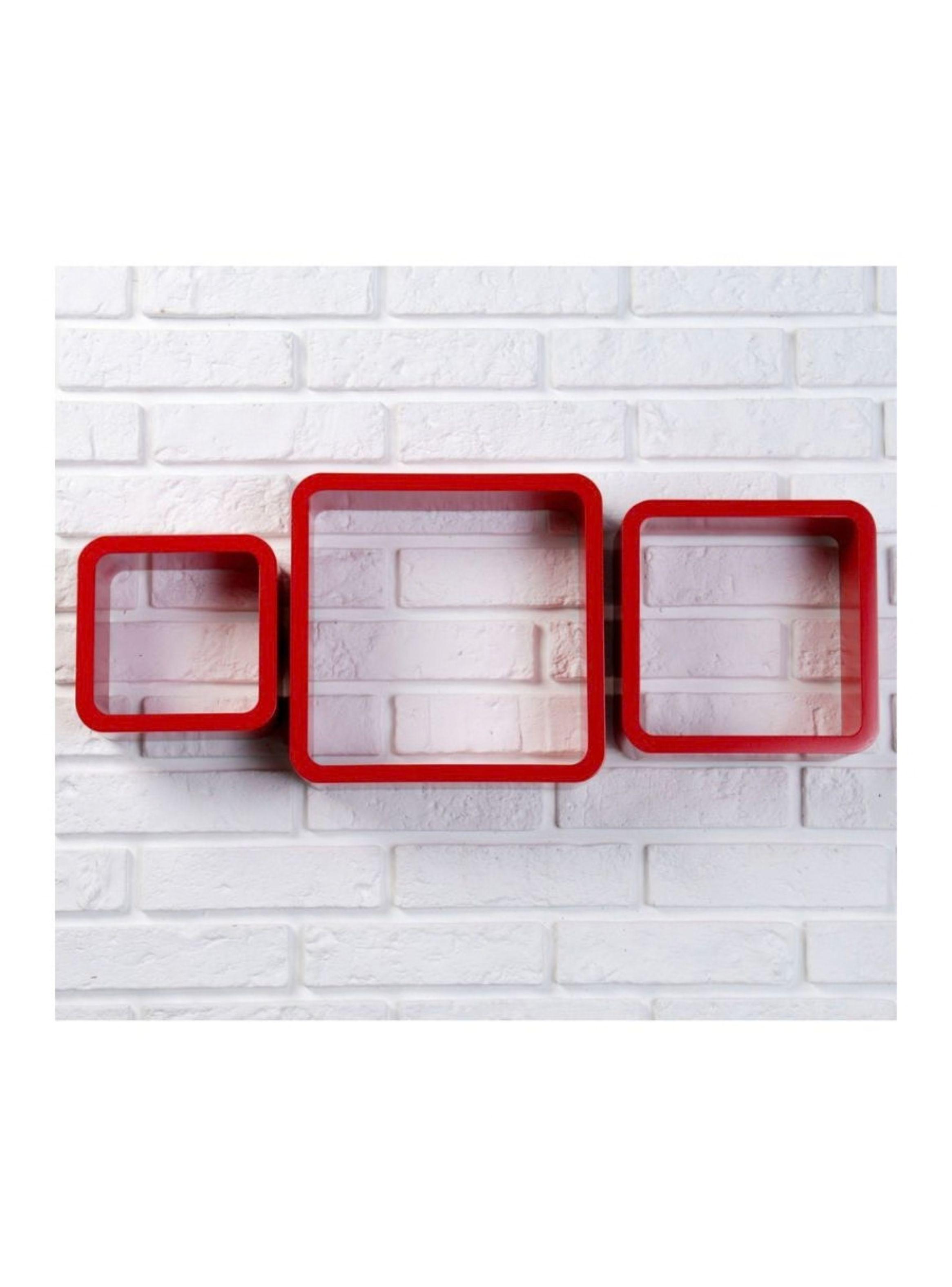 Set 3 Estantes Repisas Flotantes Cuadradas Modernas Rojo-3