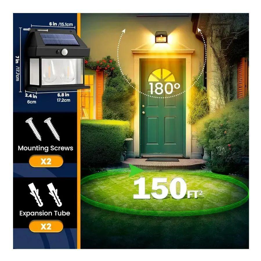 Lámpara Solar Led  De 2 Focos Con Sensor -3