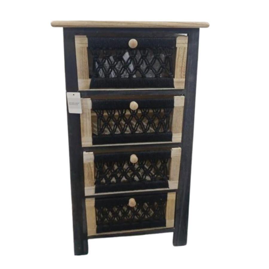 Cajonera de Madera Rústica y Crochet 4 Cajones Negro-2