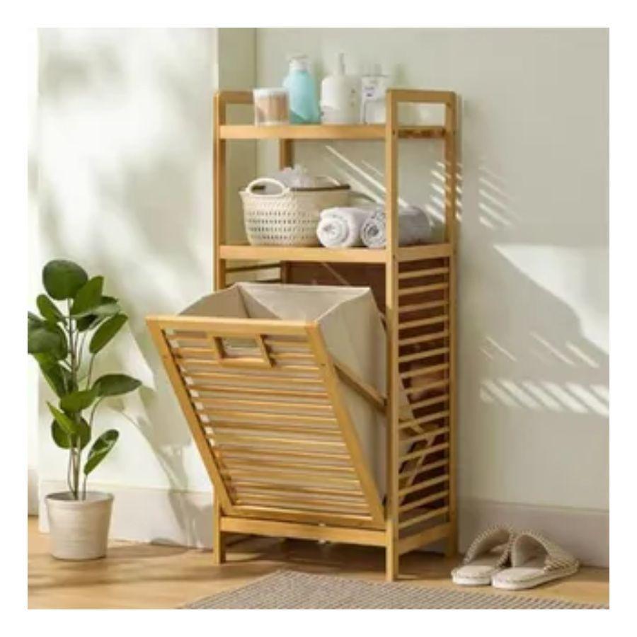 Organizador De Ropa Sucia 3 Niveles Con Canasta Plegable -4