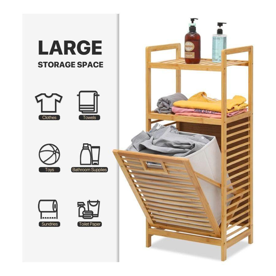 Organizador De Ropa Sucia 3 Niveles Con Canasta Plegable -5