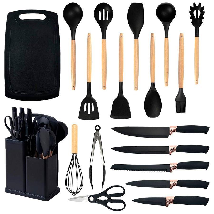 Set De 19 Utensilios De Cocina Mango De Madera -4