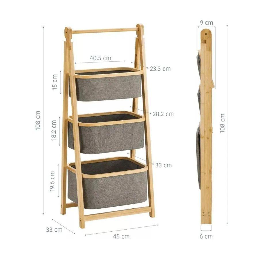 Estante De Almacenamiento De 3 Niveles Con Cesto Plegable-3