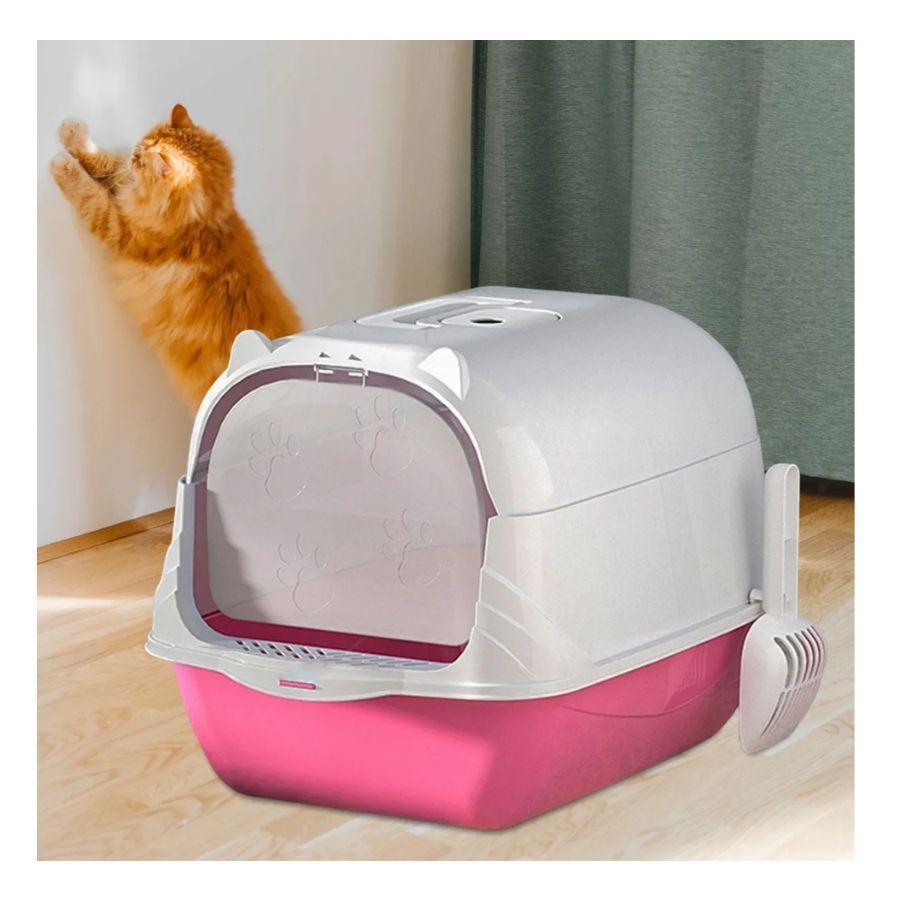 Arenero Baño Sanitario De Gatos Tapa Plegable Grande Rosa-4
