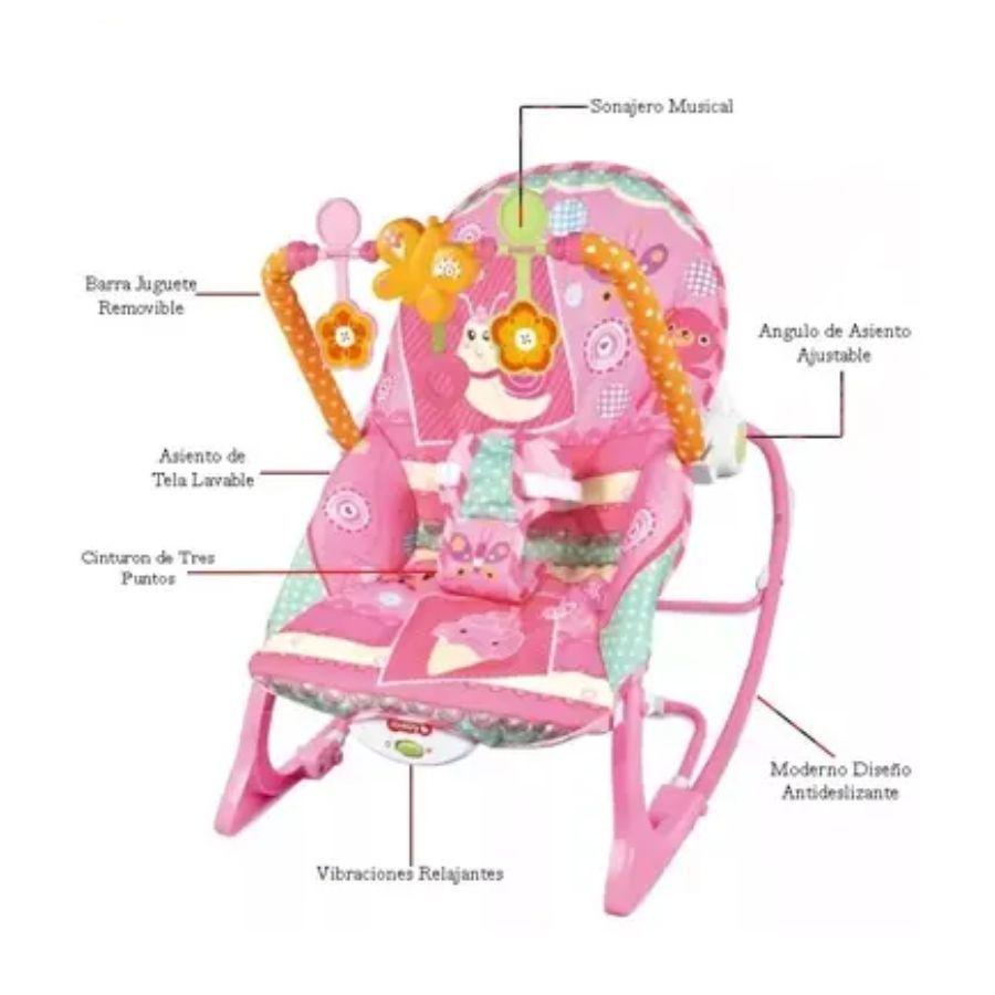 Silla Mecedora Musical Para Bebé 3 En 1 Fucsia-2