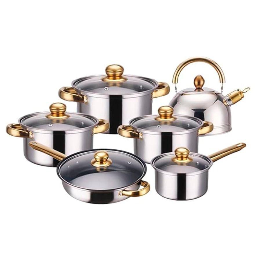 Set de ollas y sartenes antiadherentes acero inoxidable de 12 pcs-0