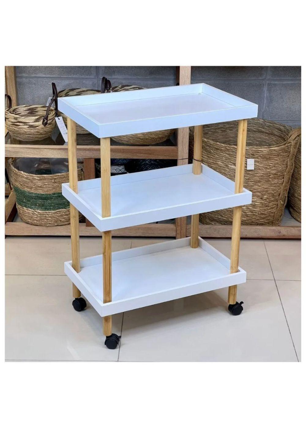 Carrito Multiuso Auxiliar Bambú 3 Niveles Color Blanco-1