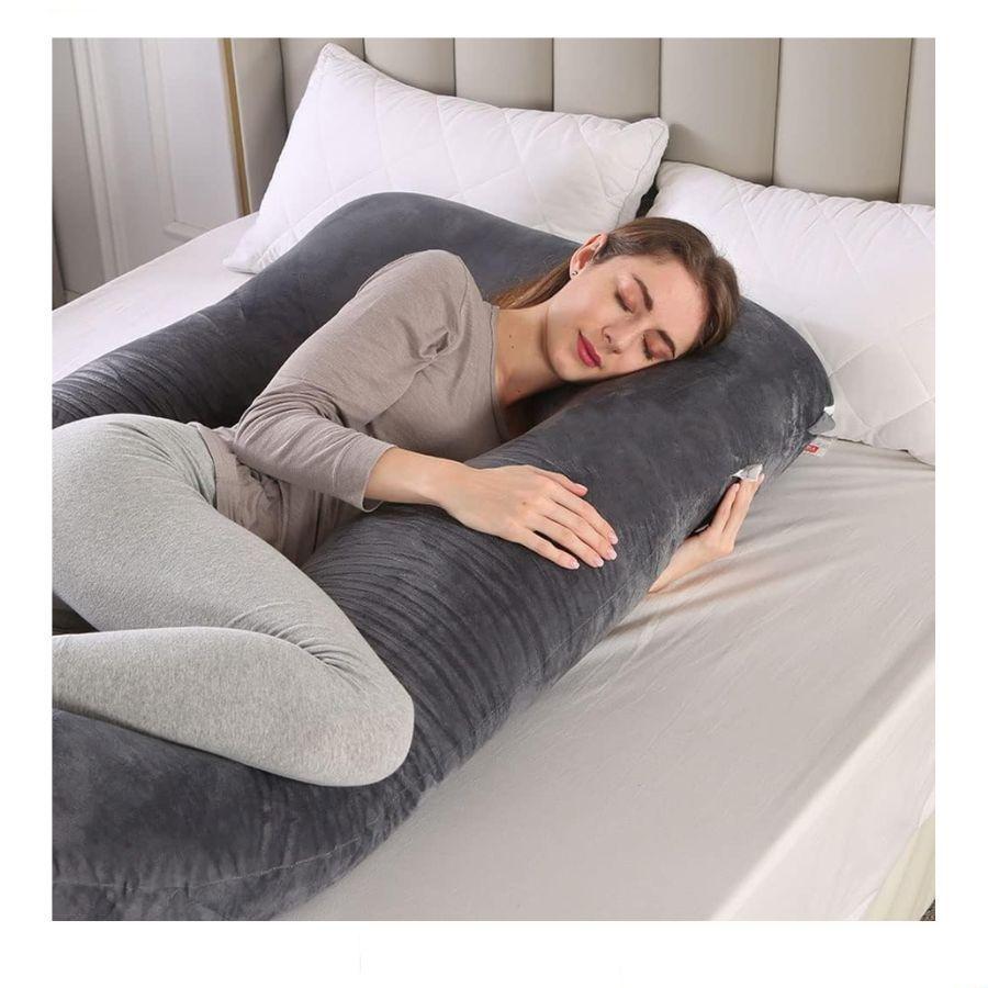 Cojín Multifuncional Terciopelo Almohada De Maternidad Gris 140x70cm-4