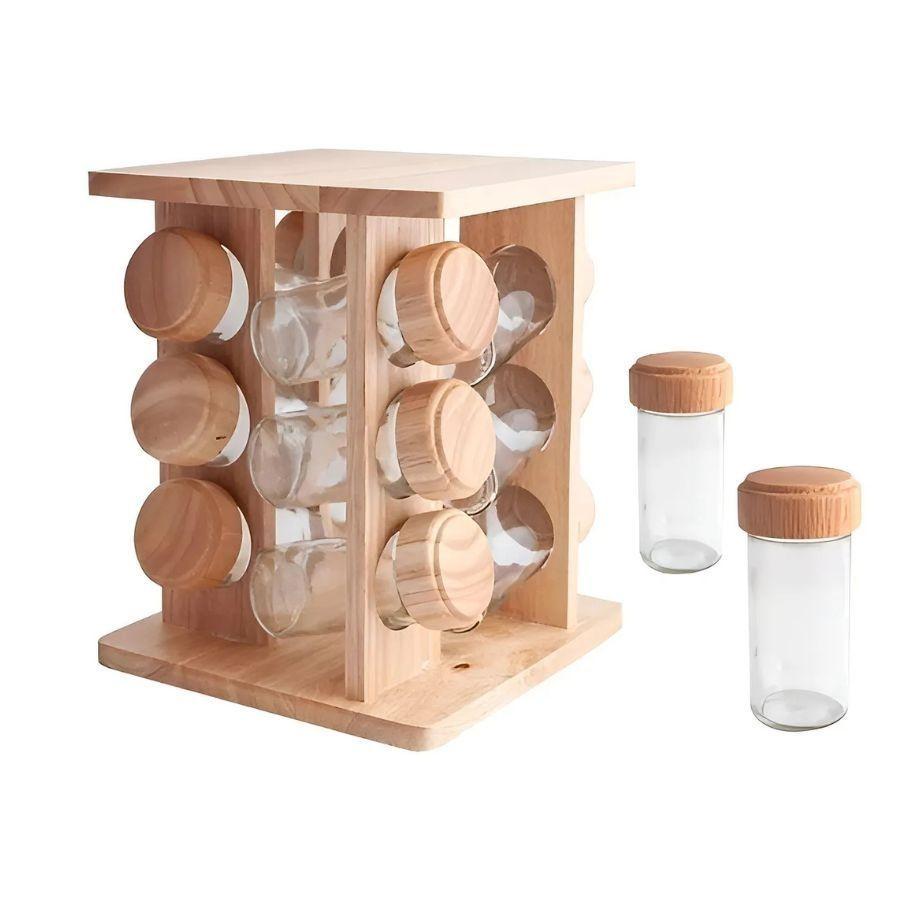 Especiero De Madera Cocina 12 Frascos De Vidrio  -2