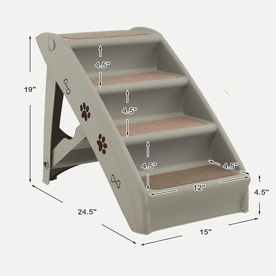 Escalera Plegable Antideslizante Para Mascotas 4 Escalones Gris-2