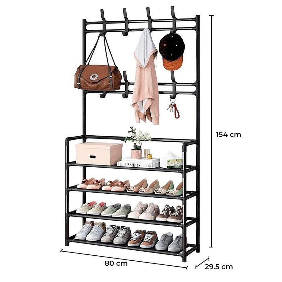 Estante Multiusos Almacenamiento Zapatero 4 Niveles Negro-2