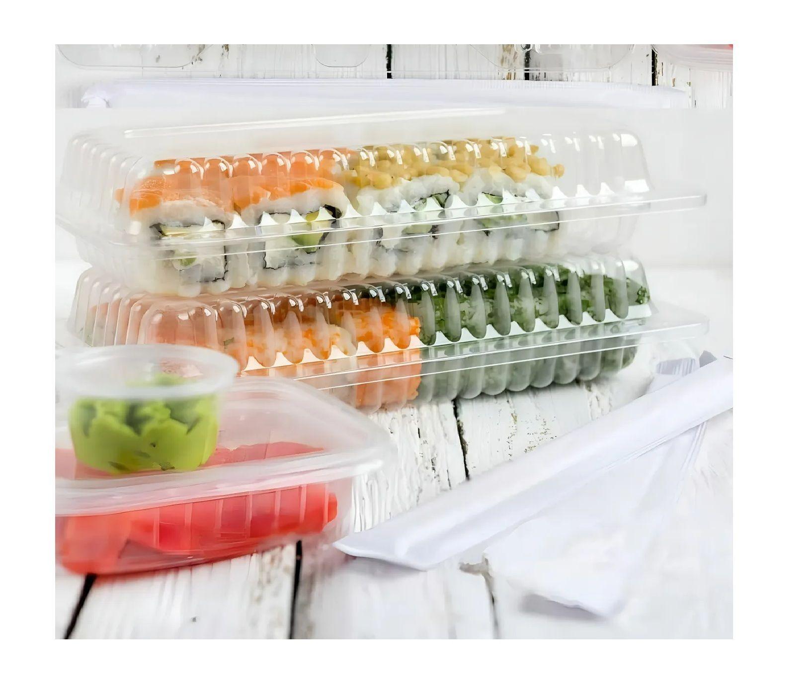 200 Envases Para Sushi Bandeja Plastica Transparente 2 Rolls-2