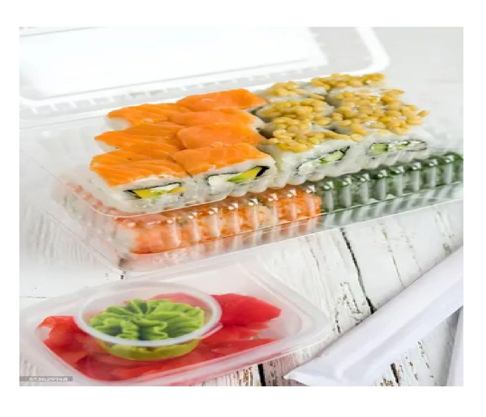 200 Envases Para Sushi Bandeja Plastica Transparente 2 Rolls-3