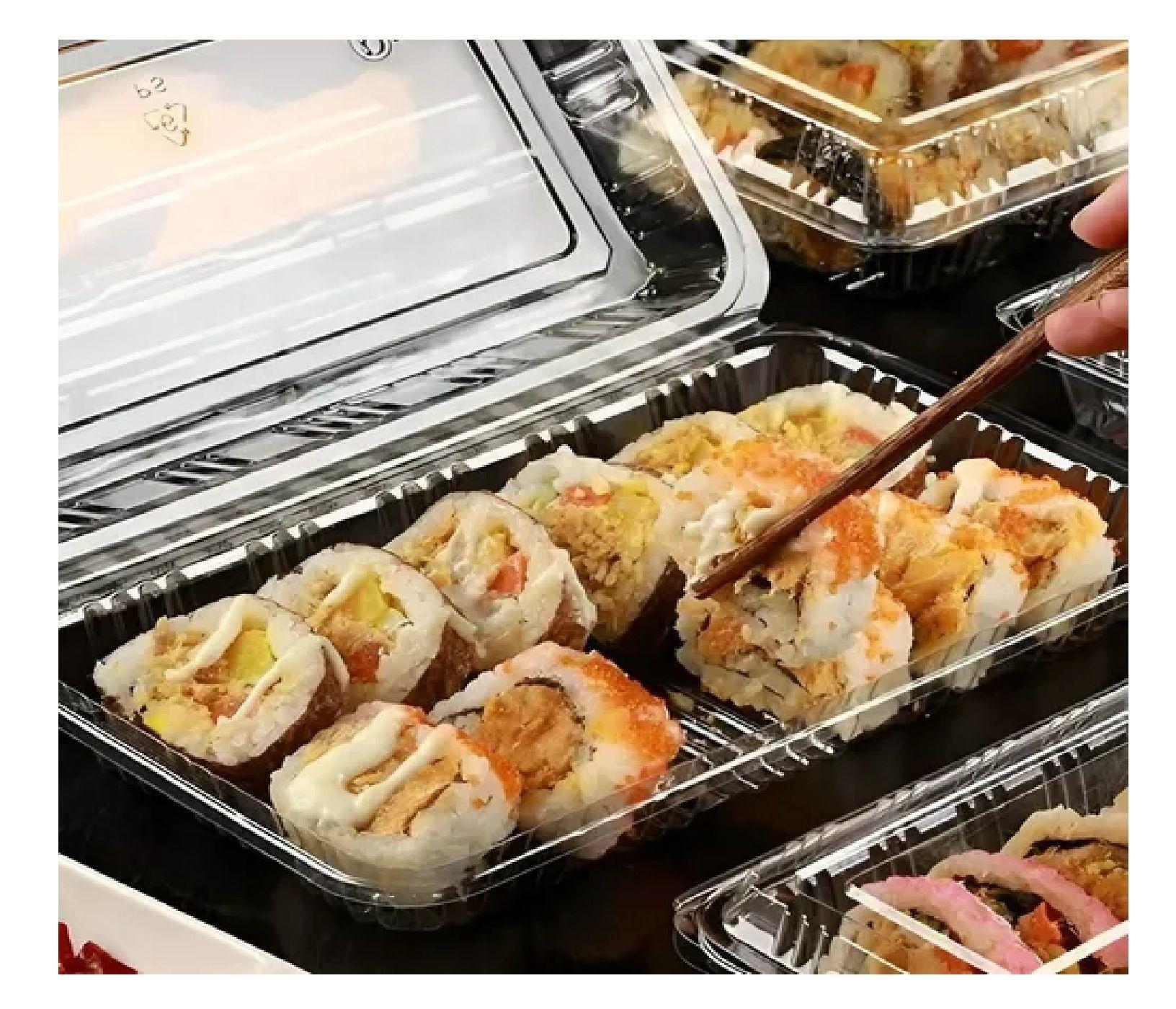 200 Envases Para Sushi Bandeja Plastica Transparente 2 Rolls-5
