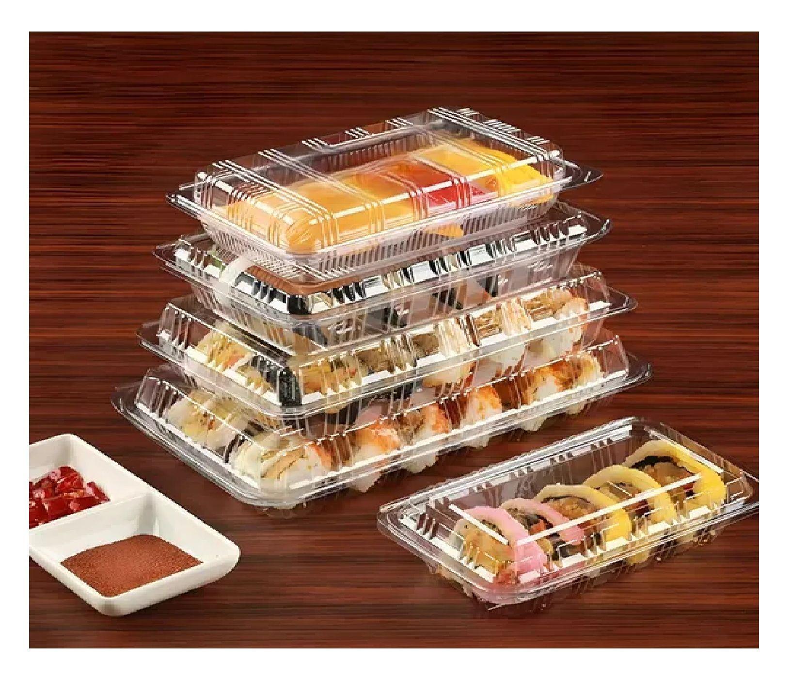 200 Envases Para Sushi Bandeja Plastica Transparente 2 Rolls-6