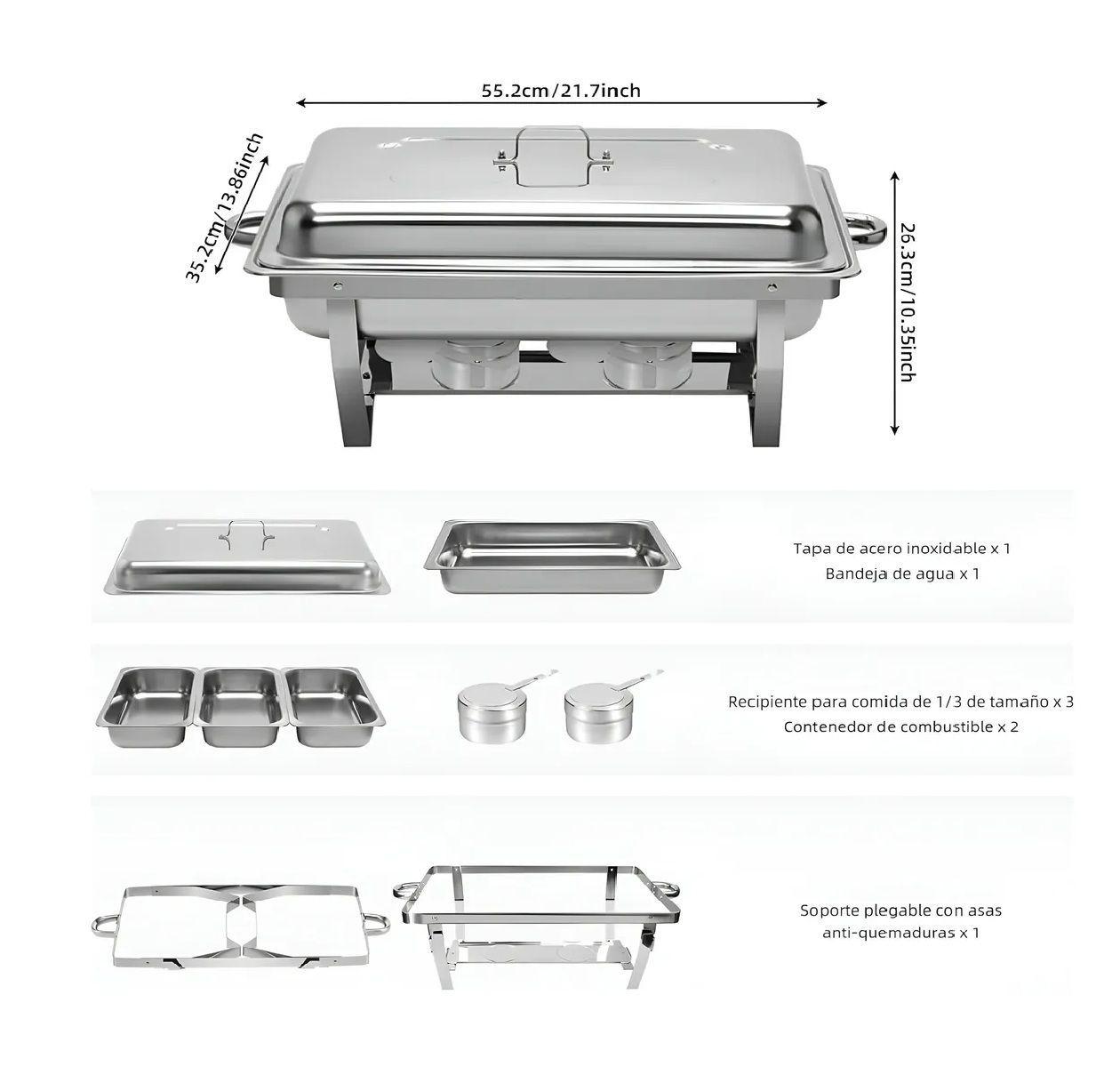Chafer Bufetera Chafing Buffet Vapor 3 Depositos Chafers 3l-2