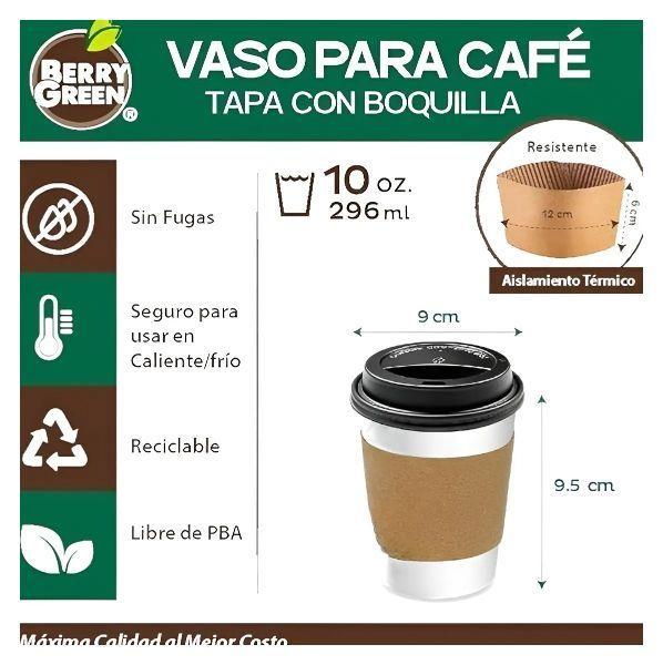 150 Vasos Para Cafe Vasos Polipapel C/tapa+manga 10oz/ 296ml Vasos Desechables Café-2