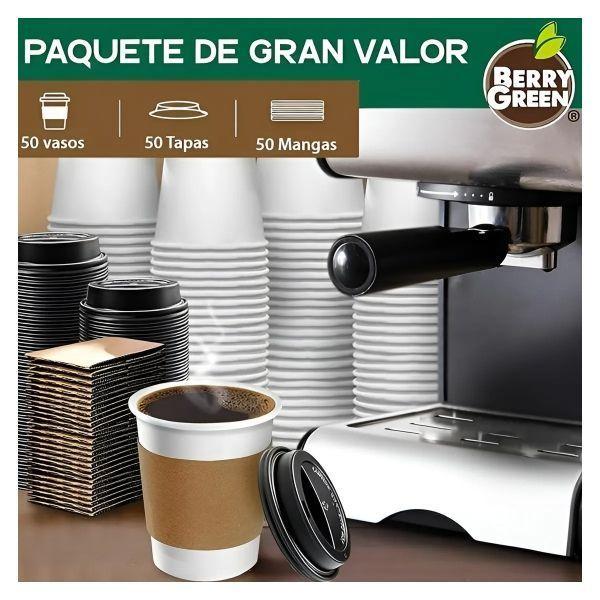 150 Vasos Para Cafe Vasos Polipapel C/tapa+manga 10oz/ 296ml Vasos Desechables Café-3