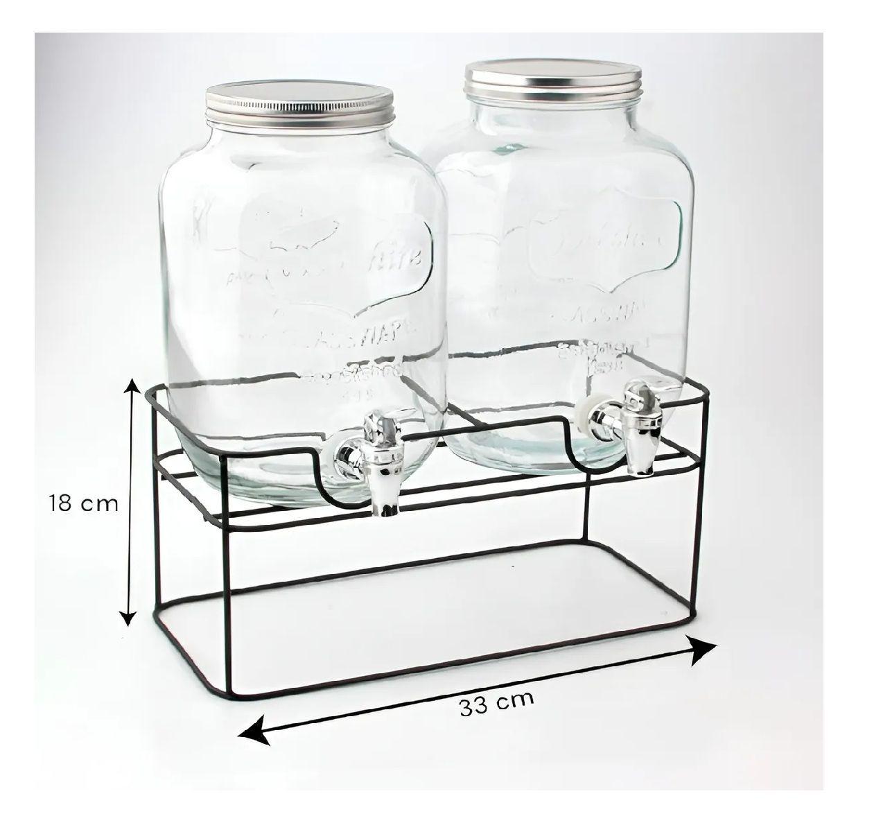 Dispensador De Bebidas Jarro De Vidrio Doble Para Jugos 4l-2