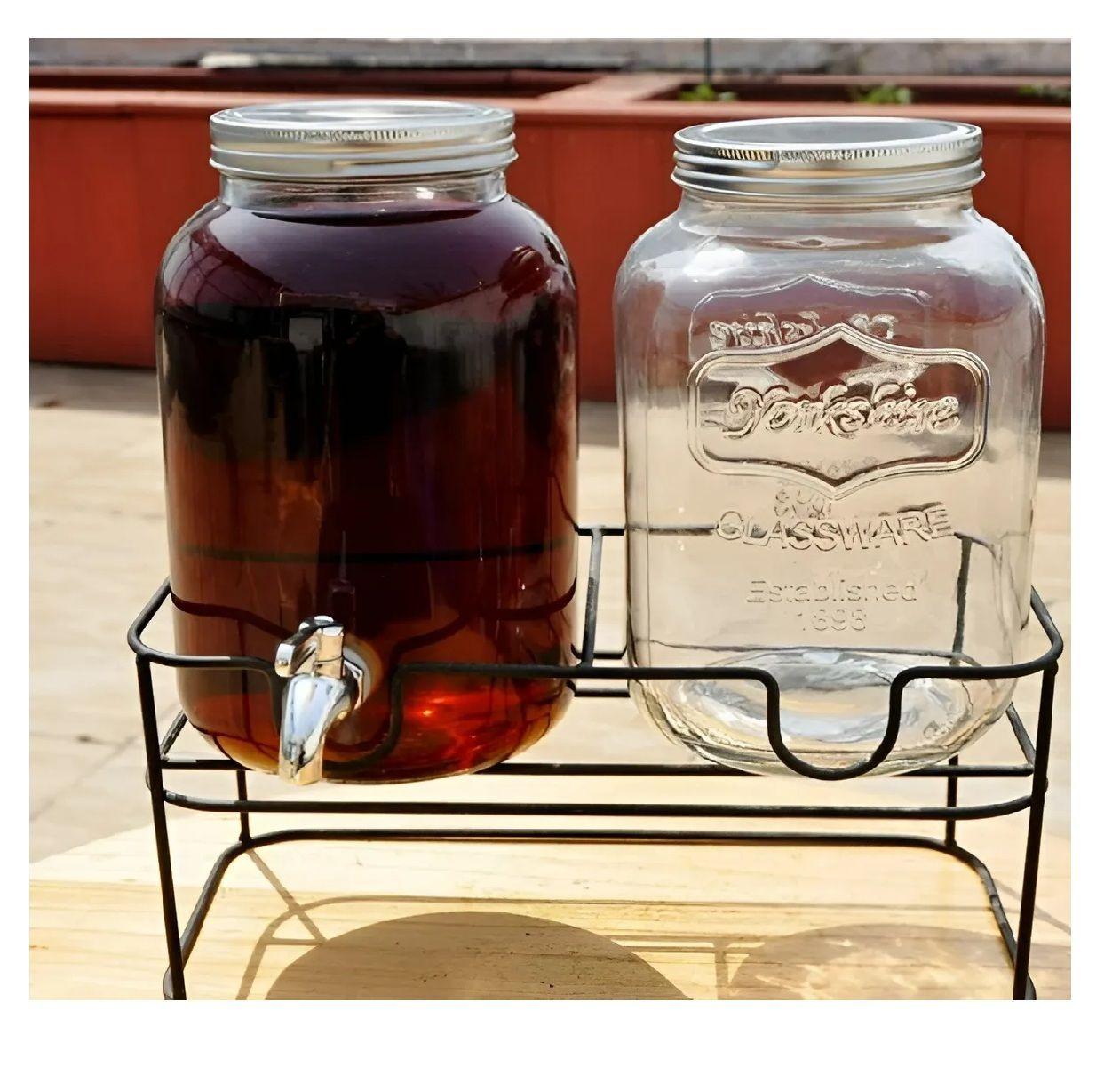 Dispensador De Bebidas Jarro De Vidrio Doble Para Jugos 4l-3