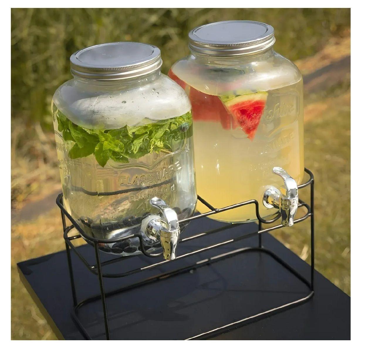Dispensador De Bebidas Jarro De Vidrio Doble Para Jugos 4l-6